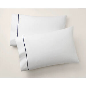 Ralph Lauren Palmer Percale Two King Pillowcases White Polo Navy Organic Cotton